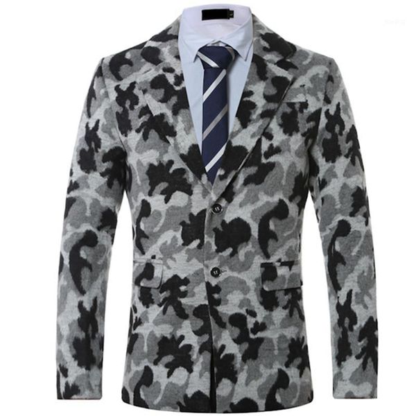 2020 new winter men's fashion camouflage woolen casual suit business printing blazers coat jacket1, White;black