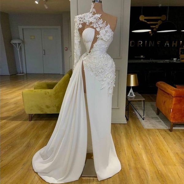 2020 arabic dubai lace white prom dresses applique high neck one shoulder long sleeve formal evening gowns high side split party dress, Black;red
2020 arabic dubai lace white prom dresses applique high neck one shoulder long sleeve formal evening gowns high side split party dress, Black;red