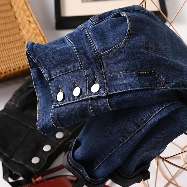 women's fashion slim high-waisted denim down pencil pants large size jeans, Blue 
women's fashion slim high-waisted denim down pencil pants large size jeans, Blue