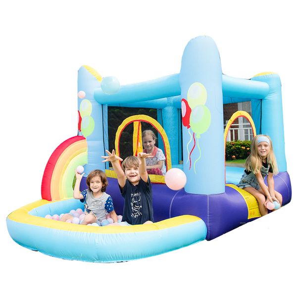 Inflatable Rainbow Bounce House With Ball Pit Jumper Pool Combo Jump In Bouncy Castle With Blower Indoor Backyard Party Ball Pool For Kids