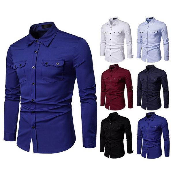 european version men's business spring autumn lapel casual long sleeve shirt a105, White;black
european version men's business spring autumn lapel casual long sleeve shirt a105, White;black