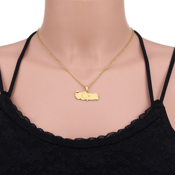european and american stainless steel geometric star and moon elements turkey map pendant necklace, Silver
european and american stainless steel geometric star and moon elements turkey map pendant necklace, Silver