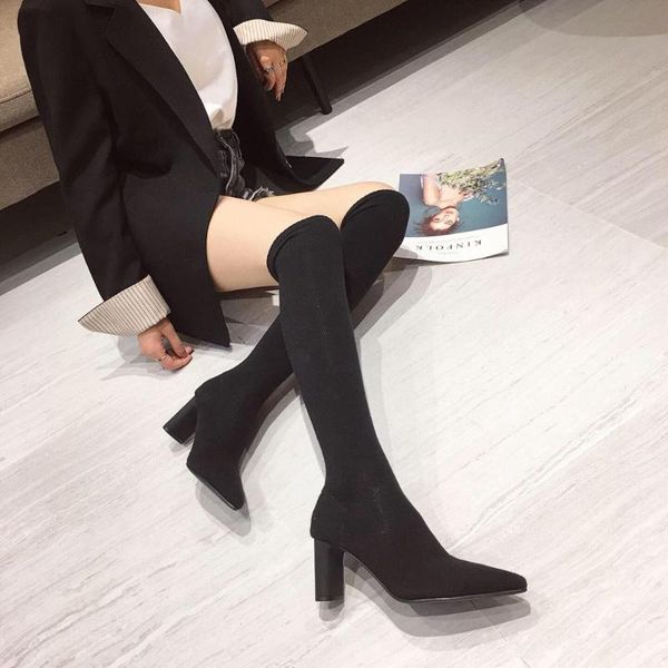 women over the knee sock boots fashion pointed toe elastic fabric solid autumn winter knee high boots thick high heels, Black
women over the knee sock boots fashion pointed toe elastic fabric solid autumn winter knee high boots thick high heels, Black
