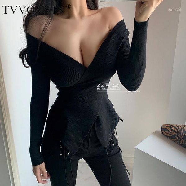 tvvovvin autumn winter new v-neck low chest cross irregular pullover knitting thin bottomed sweater 2o0m1, White;black
tvvovvin autumn winter new v-neck low chest cross irregular pullover knitting thin bottomed sweater 2o0m1, White;black