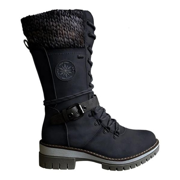 boots women buckle lace knitted mid-calf fashionable low heel round toe water resistant comfortable shoes, Black
boots women buckle lace knitted mid-calf fashionable low heel round toe water resistant comfortable shoes, Black