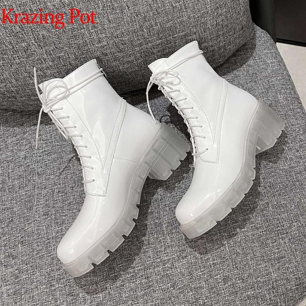 krazing pot winter cow leather cross-tied jelly bottom waterproof high heels women punk rock design ankle boots l09, Black
krazing pot winter cow leather cross-tied jelly bottom waterproof high heels women punk rock design ankle boots l09, Black