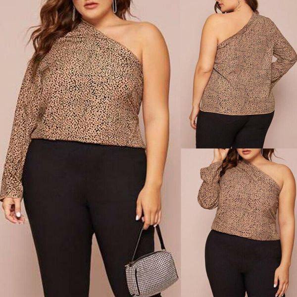 women's long sleeve one shoulder leopard print blouse tunic shirt plus size, White
women's long sleeve one shoulder leopard print blouse tunic shirt plus size, White