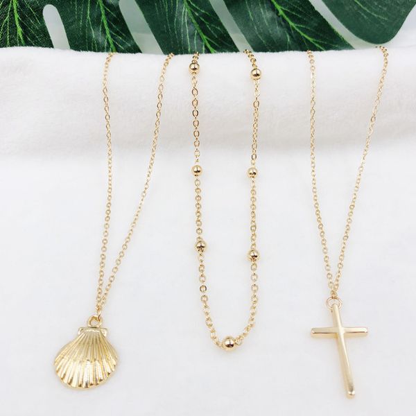 new trendy gold european american cross-border new shell cross multi-layer necklace women fashion bead chain stacking neck sweater chain, Silver
new trendy gold european american cross-border new shell cross multi-layer necklace women fashion bead chain stacking neck sweater chain, Silver