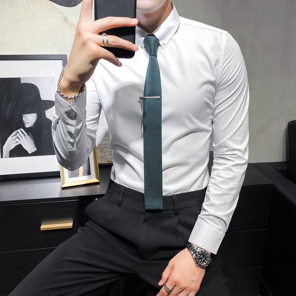autumn and winter 2020 new british solid color men's long sleeve with white background youth pointed collar professional shirt, White;black
autumn and winter 2020 new british solid color men's long sleeve with white background youth pointed collar professional shirt, White;black