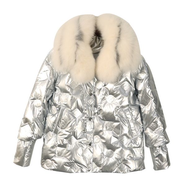 2021 new winter of women short fashion bright plus size fox skin collar 90 white down jacket, Black
2021 new winter of women short fashion bright plus size fox skin collar 90 white down jacket, Black