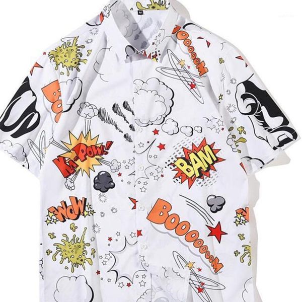 #7332 summer casual shirt men's loose print lapel short sleeve shirt men's street retro coupl blouse1, White;black
#7332 summer casual shirt men's loose print lapel short sleeve shirt men's street retro coupl blouse1, White;black