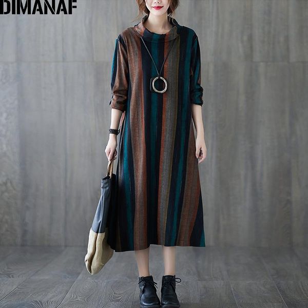 dimanaf plus size women dress long sleeve vintage winter cotton thick turtleneck female vestido loose striped elegant lady dress, Black;gray
dimanaf plus size women dress long sleeve vintage winter cotton thick turtleneck female vestido loose striped elegant lady dress, Black;gray