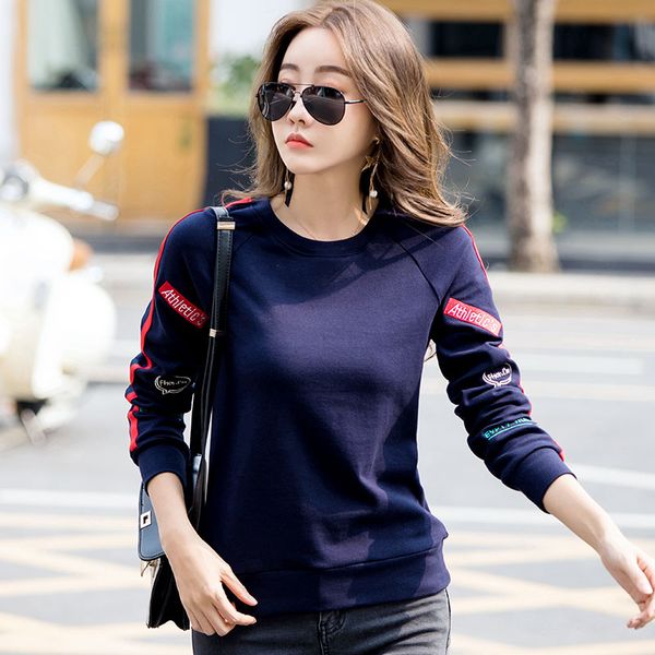 sweatshirt long sleeve casual women's 2021 spring autumn round collar thin sweatshirt fashion slim cotton tshirt, Black 
sweatshirt long sleeve casual women's 2021 spring autumn round collar thin sweatshirt fashion slim cotton tshirt, Black