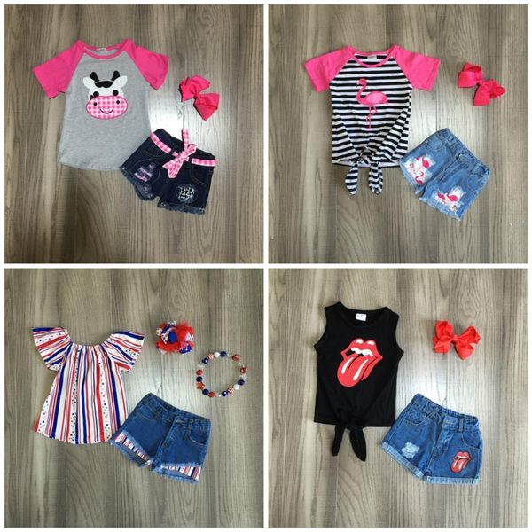 summer baby girls children clothes jeans shorts set outfits cow flamingo leopard stripe cotton tie shirt match accessories lj200818, White
summer baby girls children clothes jeans shorts set outfits cow flamingo leopard stripe cotton tie shirt match accessories lj200818, White