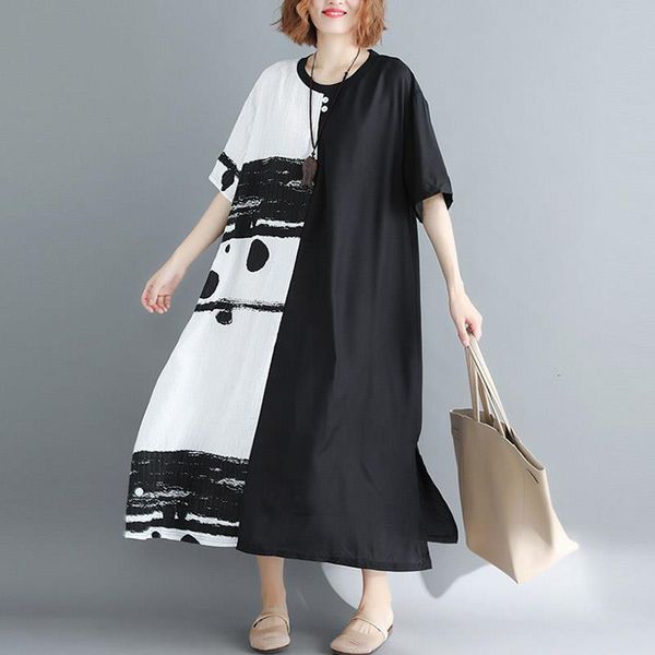 women chinese style dress short sleeve vintage plus size black with white linen dresses casual loose summer dress 4xl 2021, Black;gray
women chinese style dress short sleeve vintage plus size black with white linen dresses casual loose summer dress 4xl 2021, Black;gray