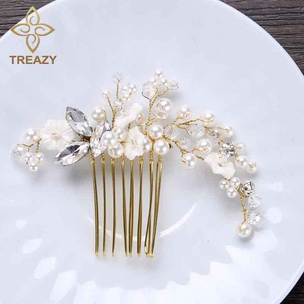 treazy handmade gold color crystal flower wedding bridal hair combs hairwear simulated pearl crystal women hair accessories, Golden;silver
treazy handmade gold color crystal flower wedding bridal hair combs hairwear simulated pearl crystal women hair accessories, Golden;silver