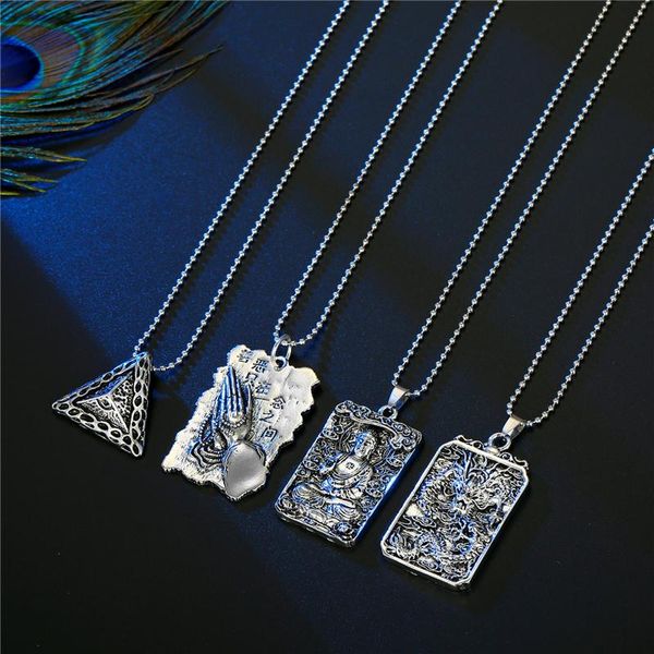 1pc european rectangle carving buddha hand dragon chains necklace vintage triangle pendant necklaces women jewelry n103, Silver
1pc european rectangle carving buddha hand dragon chains necklace vintage triangle pendant necklaces women jewelry n103, Silver