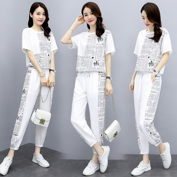 women's clothing two parts summer clothes more size suits and korean training sets femme deux female e9ru, White
women's clothing two parts summer clothes more size suits and korean training sets femme deux female e9ru, White