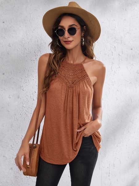 solid cutout detail tie back halter s5z6#, White