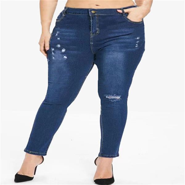 2020 large hole tight stretch jeans for women, Blue 
2020 large hole tight stretch jeans for women, Blue