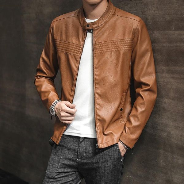 men's pu leather stand collar jacket fashion casual zipper male coats windbreakers slim fit o-neck motorcycle jaket kk3127, Black;brown
men's pu leather stand collar jacket fashion casual zipper male coats windbreakers slim fit o-neck motorcycle jaket kk3127, Black;brown