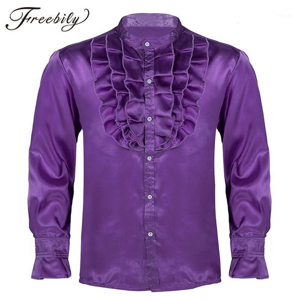 new mens silk satin vintage wedding tuxedo shirts long sleeve front ruffled button down slim fit gothic shirt male chemise homme1, White;black
new mens silk satin vintage wedding tuxedo shirts long sleeve front ruffled button down slim fit gothic shirt male chemise homme1, White;black