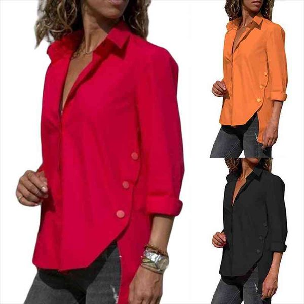 fashion women casual turn down collar high-low hem side buttons decor plus size shirt female blouses, White
fashion women casual turn down collar high-low hem side buttons decor plus size shirt female blouses, White