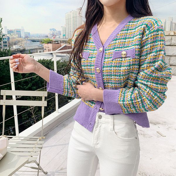 2021 new women autumn plaid sweater winter v neck kawaii knitted cardigans girls casual loose outwear korean chic 5wri, White;black 
2021 new women autumn plaid sweater winter v neck kawaii knitted cardigans girls casual loose outwear korean chic 5wri, White;black