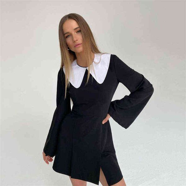woman's dress wind 2022 winter women's fashion dign contrast color splicing lapel slim fit split dress, Black;gray 
woman's dress wind 2022 winter women's fashion dign contrast color splicing lapel slim fit split dress, Black;gray