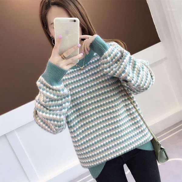 spring and autumn sweater female 2020 new round neck thickened sweater loose striped dot student base, White;black
spring and autumn sweater female 2020 new round neck thickened sweater loose striped dot student base, White;black