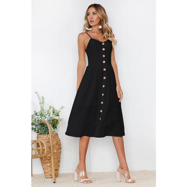 summer women long maxi boho solid spaghetti strap button beach evening party dress sundress long dresses, Black;gray
summer women long maxi boho solid spaghetti strap button beach evening party dress sundress long dresses, Black;gray