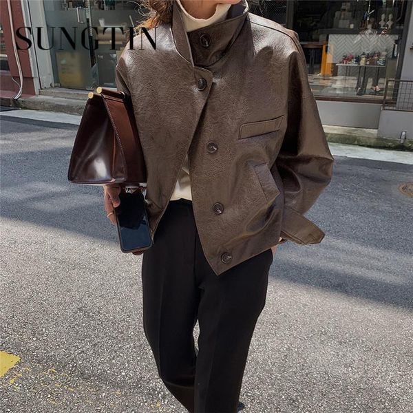 women's leather & faux sungtin korean casual loose jacket women spring vintage motorcycle pu female chic street outwear short coat, Black
women's leather & faux sungtin korean casual loose jacket women spring vintage motorcycle pu female chic street outwear short coat, Black