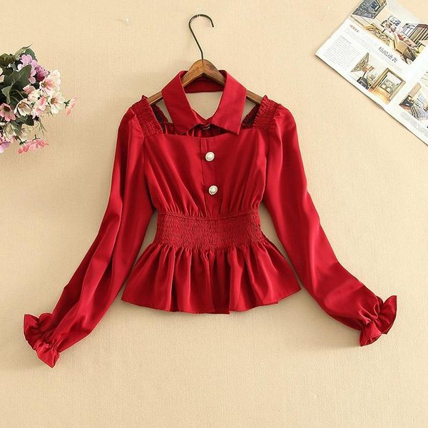 women long sleeve ruffle ruched blouse shirt detachable collars elastic waist button solid color blouse cropped shirts new, White
women long sleeve ruffle ruched blouse shirt detachable collars elastic waist button solid color blouse cropped shirts new, White