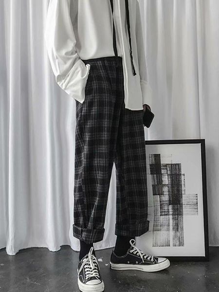 men's pants men retro casual plaid hip hop loose straight trousers autumn fashion slim korean man, Black
men's pants men retro casual plaid hip hop loose straight trousers autumn fashion slim korean man, Black