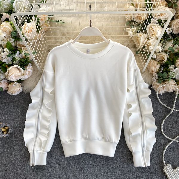 2021 new fried street sweater women's early spring new design sense niche zipper slit ruffled long-sleeved pullover trend e1wu, Black
2021 new fried street sweater women's early spring new design sense niche zipper slit ruffled long-sleeved pullover trend e1wu, Black