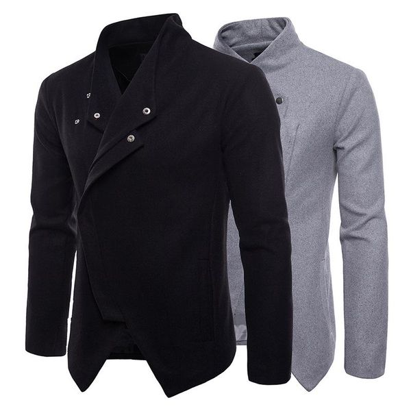 autumn and winter solid color woolen oblique zipper slit hemline at hem fashion design men's stand collar jacket j20, Black
autumn and winter solid color woolen oblique zipper slit hemline at hem fashion design men's stand collar jacket j20, Black