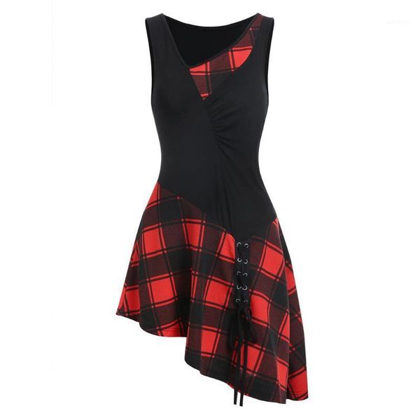 women mini dress gothic high waist plaid asymmetric casual female fashion elegant goth punk short dress #l351, White;black
women mini dress gothic high waist plaid asymmetric casual female fashion elegant goth punk short dress #l351, White;black