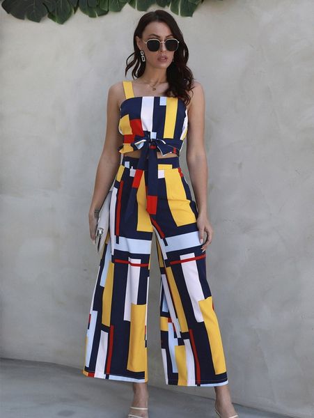 color block knot front crop cami & wide leg pants h9ht#, White
color block knot front crop cami & wide leg pants h9ht#, White