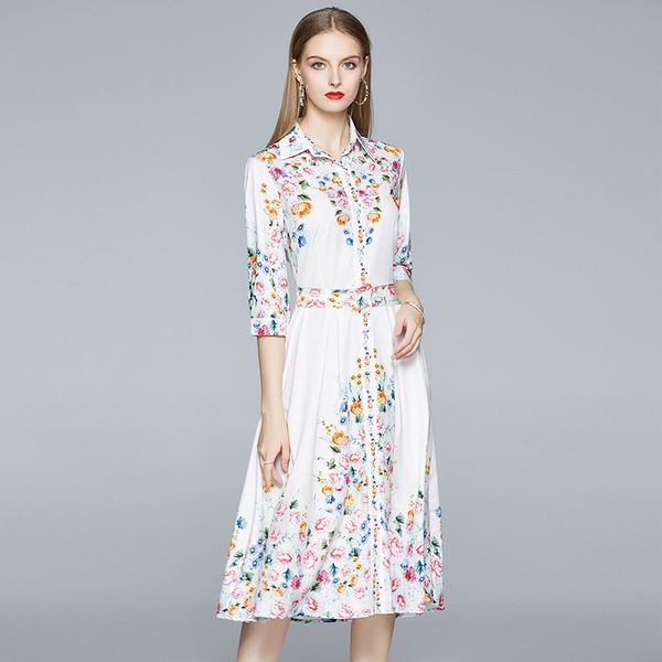 l xl xxl new summer 2020 women midi dress half sleeve white digital flower print slim a line office lady, Black;gray
l xl xxl new summer 2020 women midi dress half sleeve white digital flower print slim a line office lady, Black;gray