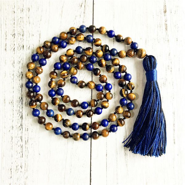 108 mala beads necklace tiger eye & lapis lazuli knotted tassel necklace long necklaces yoga jewelry meditation jewelry 200929, Silver
108 mala beads necklace tiger eye & lapis lazuli knotted tassel necklace long necklaces yoga jewelry meditation jewelry 200929, Silver