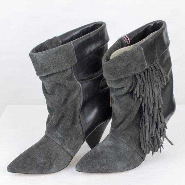 boots spring suede leather patchwork tassel ankle women spike heels slip on pointed toe fringed short shoes woman1, Black
boots spring suede leather patchwork tassel ankle women spike heels slip on pointed toe fringed short shoes woman1, Black