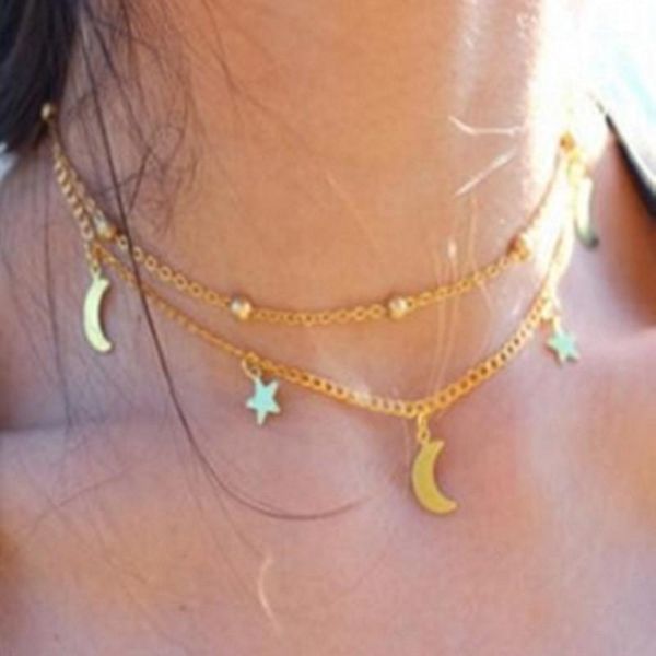 new fashion double-layer choker necklace simple moon stars gold color short necklace ball round beads chain wholesale gift1, Golden;silver
new fashion double-layer choker necklace simple moon stars gold color short necklace ball round beads chain wholesale gift1, Golden;silver