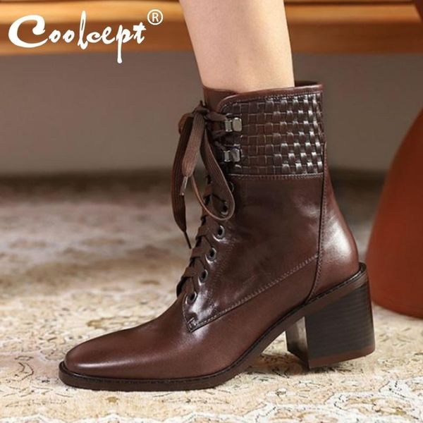 coolcept new design women ankle boots genuine leather lace up square heel woman short boots fashion cool winter shoes size 34-40, Black
coolcept new design women ankle boots genuine leather lace up square heel woman short boots fashion cool winter shoes size 34-40, Black