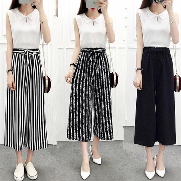 newly womens wide leg high waist casual summer thin pants loose culottes trousers, Black;white
newly womens wide leg high waist casual summer thin pants loose culottes trousers, Black;white