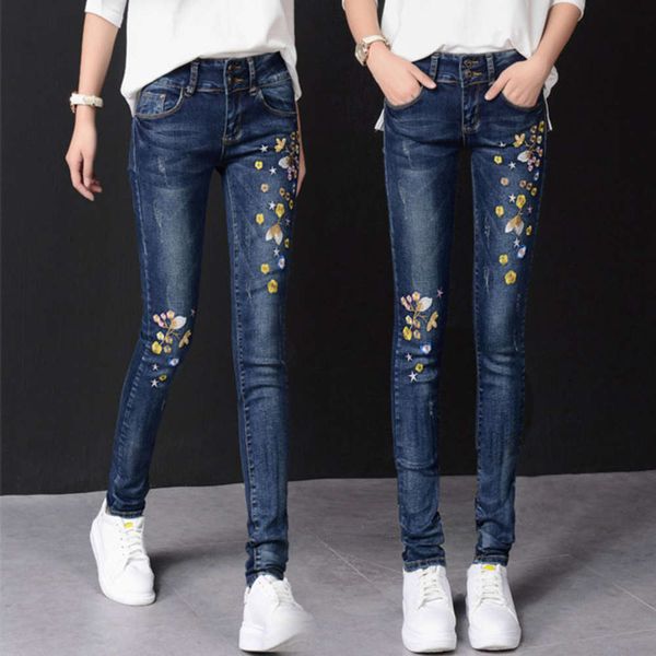 high waisted jeans new leggings korean spring and autumn women's embroidery slim pencil pants, Blue
high waisted jeans new leggings korean spring and autumn women's embroidery slim pencil pants, Blue