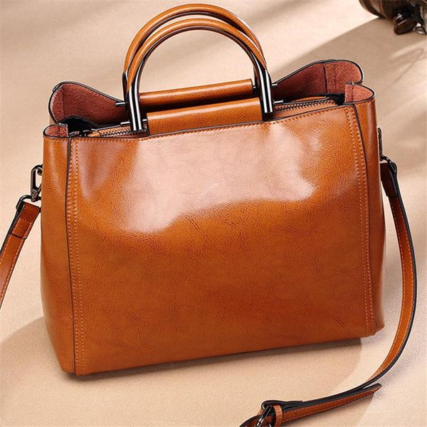 genuine leather women handbag fashion ladies shoulder bag solid color handle bag
