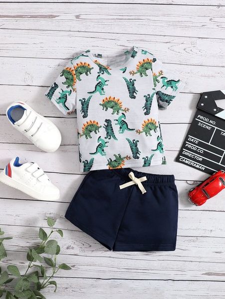 baby dinosaur print & tie front shorts she, White
baby dinosaur print & tie front shorts she, White
