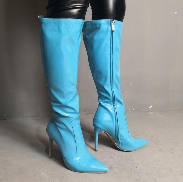 boots sky blue patent leather knee high ladies thin heel pointed toe near long woman fashion large size party shoes1, Black
boots sky blue patent leather knee high ladies thin heel pointed toe near long woman fashion large size party shoes1, Black