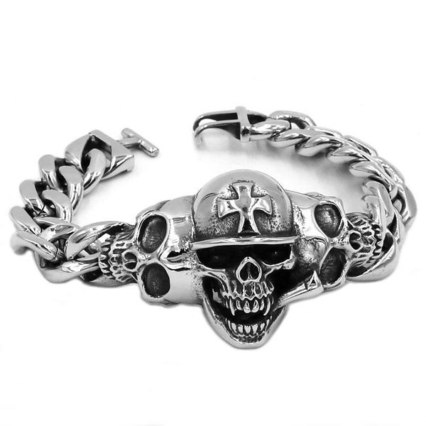 vintage hat cross skull bracelet stainless steel jewelry personality large skull motor biker mens boys bracelet sjb0348a, Black
vintage hat cross skull bracelet stainless steel jewelry personality large skull motor biker mens boys bracelet sjb0348a, Black