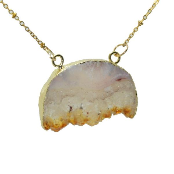 pendant necklaces yellow semicircle druzy stone necklace raw cluster natural crystal quartz geode connector with gold plate, Silver
pendant necklaces yellow semicircle druzy stone necklace raw cluster natural crystal quartz geode connector with gold plate, Silver